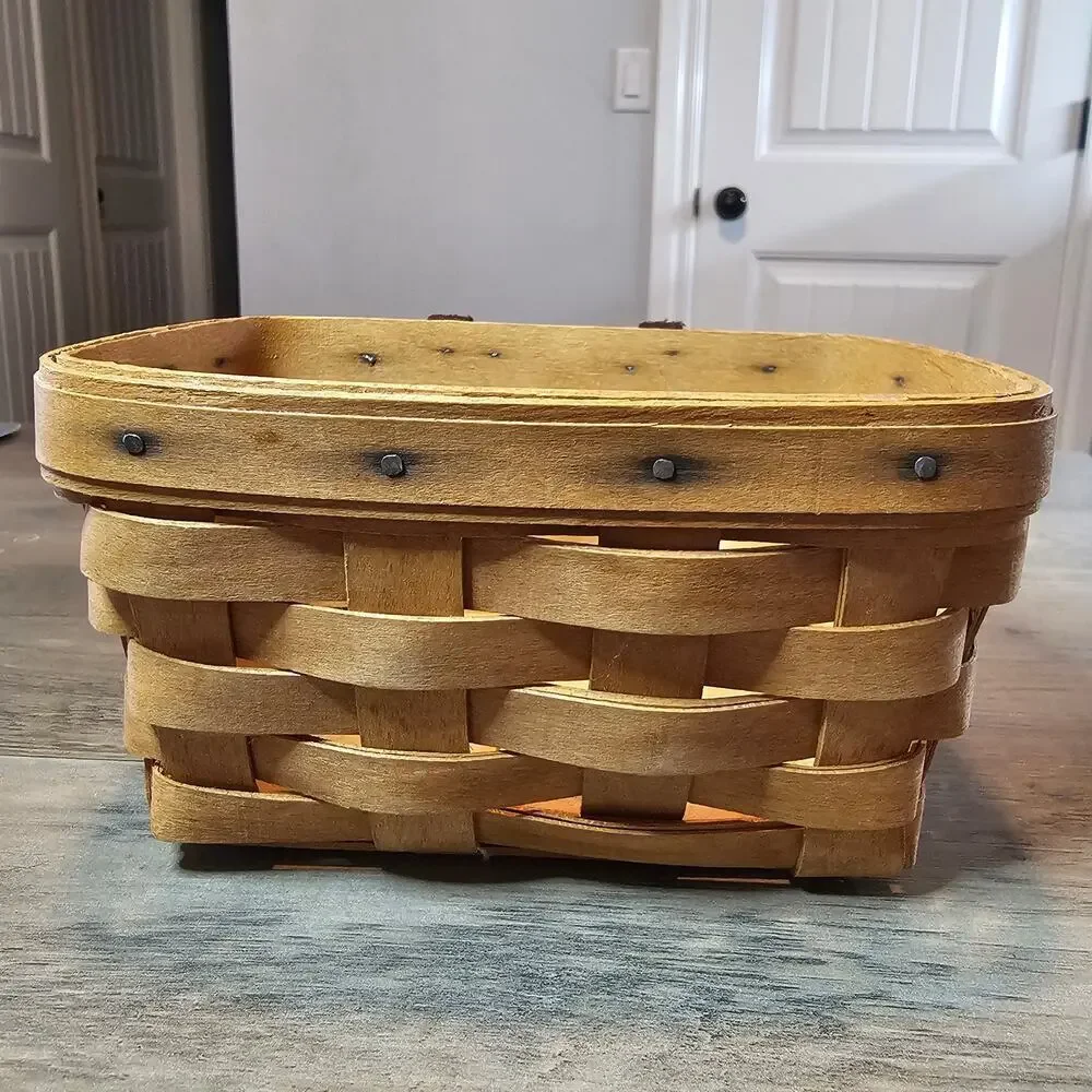 Vintage Longaberger Small Basket Handwoven Brown Rectangle Wood Signed 1994